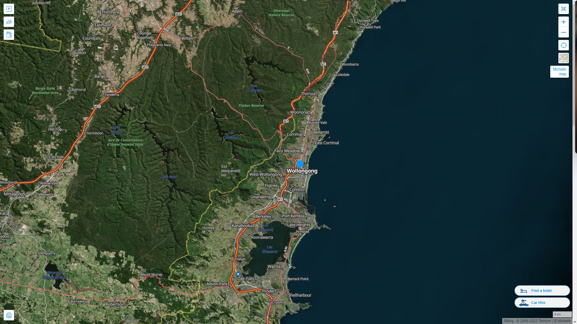 Wollongong Highway and Road Map with Satellite View